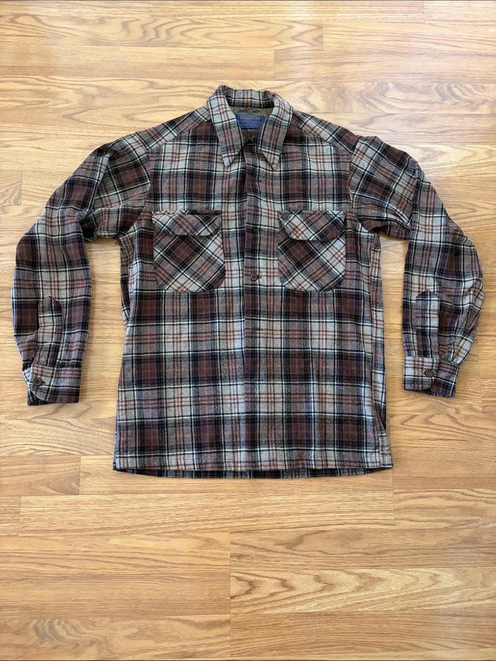 Pendleton Brown, Black & Cream Plaid Wool Shirt